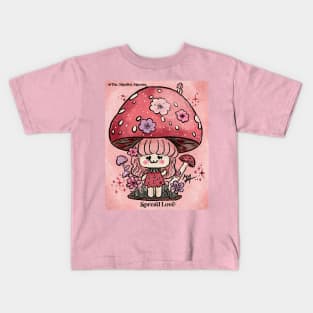 Chibi Pink Mushroom Toadstool - spread love like mushrooms spread spores Kids T-Shirt